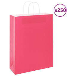 Papieren kraftzakken 250 st met hengsels 32x12x42 cm roze