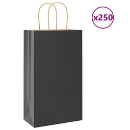 Papieren kraftzakken 250 st met hengsels 21x11x36 cm zwart