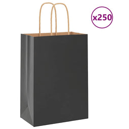 Papieren kraftzakken 250 st met hengsels 15x8x21 cm zwart