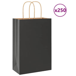 Papieren kraftzakken 250 st met hengsels 21x11x31 cm zwart