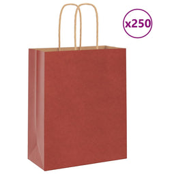 Papieren kraftzakken 250 st met hengsels 18x8x22 cm rood