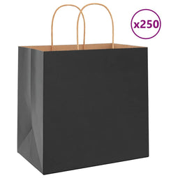 Papieren kraftzakken 250 st met hengsels 26x17x25 cm zwart