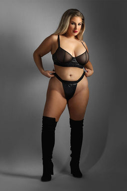 WETLOOK UNDERWIRE BRA & CROTCHLESS PANTY, QS