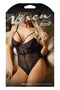 WANDERLUST CROTCHLESS CHEVRON LACE TEDDY, L/XL