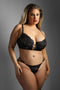 WETLOOK LONGLINE UNDERWIRE BRA & STRAPPY PANTY, QS