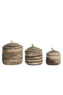 Light&living Mand S/3 met deksel max Ø34x36 cm KILRUSH brn-zw-crm