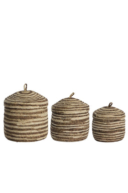 Light&living Mand S/3 met deksel max Ø34x36 cm KILRUSH d brn-crèm