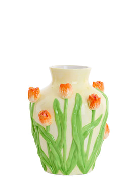 Light&living Vaas deco Ø21,5x26 cm TULIP keramiek crème oranje-groen