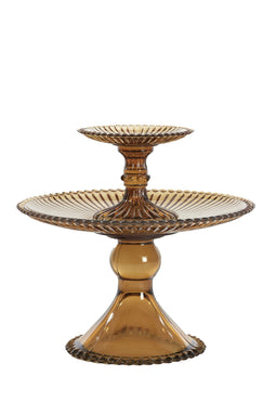 Light&living Etagere 2 laags Ø25x23 cm BURONDA glas bruin