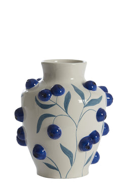 Light&living Vaas deco Ø22x25,5 cm BLUEBERRY keramiek wit-blauw