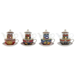 Theepot Home ESPRIT Geel Rood Kristal Porselein 1 L (4 Stuks)