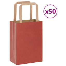 Papieren kraftzakken 50 st met hengsels 15x8x21 cm rood