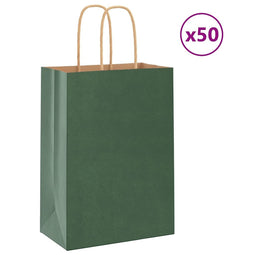 Papieren kraftzakken 50 st met hengsels 15x8x21 cm groen
