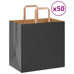 Papieren kraftzakken 50 st met hengsels 26x17x25 cm zwart