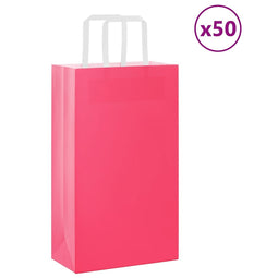 Papieren kraftzakken 50 st met hengsels 21x11x36 cm roze