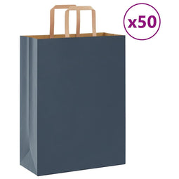Papieren kraftzakken 50 st met hengsels 26x12x35 cm blauw