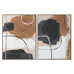 Schilderij Home ESPRIT Wit Bruin Zwart Abstract Stads 90 x 4 x 120 cm (2 Stuks)