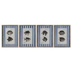 Schilderij Home ESPRIT Blauw Vis 40 X 2,5 X 55 cm (4 Stuks)