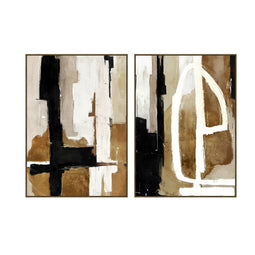 Schilderij Home ESPRIT Bruin Zwart Abstract Stads 100 x 4 x 140 cm (2 Stuks)