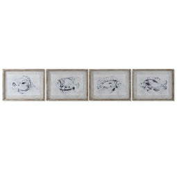 Schilderij Home ESPRIT Grijs Vis (4 Stuks)