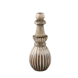 PTMD Myrtle Cream Ceramic Round Ribbed Vase M