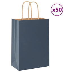 Papieren kraftzakken 50 st met hengsels 15x8x21 cm blauw