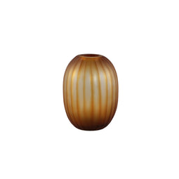 PTMD Lavanya Brown Carved Glass Round Vase Ribbed Low