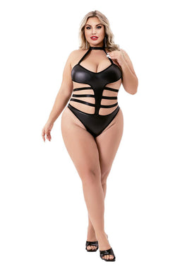 HALTER TOP WETLOOK TEDDY BLACK, Q
