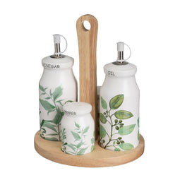 Olie en azijnset GREENS Wit Groen Hout Keramiek 210 ml 21 x 8,5 x 18 cm 4 Onderdelen