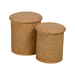 Poef RATÁN Natuurlijk Rotan 40 x 40 x 46 cm (2 Stuks)
