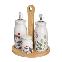 Olie en azijnset BERRIES Wit Rood Groen Hout Keramiek 210 ml 21 x 8,5 x 18 cm 4 Onderdelen