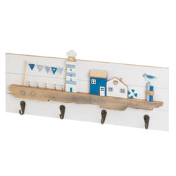 Wandkapstok Wit Natuurlijk Metaal Ijzer Hout MDF 40 x 4 x 18 cm