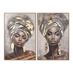 Schilderij Home ESPRIT Bruin Beige Gouden Koloniaal Afrikaanse 80 x 3,5 x 120 cm (2 Stuks)