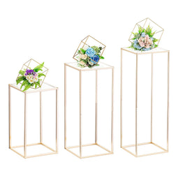 Nuptio Jarrón Dorado para Centros Mesa Boda con Panel Acrílico - Jarrones Altos 3 Piezas para Flores Columna Metal Soporte Centro Mesa Geométrico para Fiesta Cumpleaños Decoración(40cm/60cm/80cm)