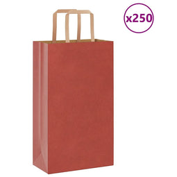 Papieren kraftzakken 250 st met hengsels 21x11x36 cm rood