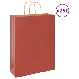 Papieren kraftzakken 250 st met hengsels 32x12x42 cm rood