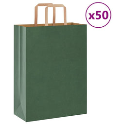 Papieren kraftzakken 50 st met hengsels 26x12x35 cm groen