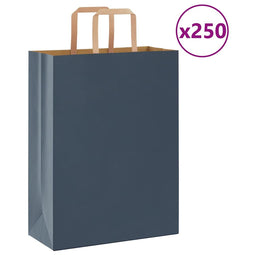 Papieren kraftzakken 250 st met hengsels 26x12x35 cm blauw