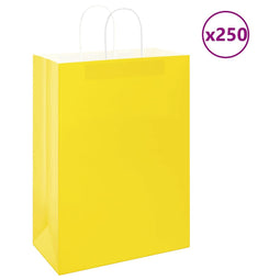 Papieren kraftzakken 250 st met hengsels 32x17x44 cm geel