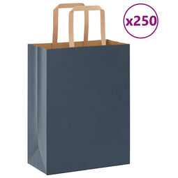 Papieren kraftzakken 250 st met hengsels 21x11x28 cm blauw