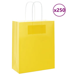 Papieren kraftzakken 250 st met hengsels 18x8x22 cm geel
