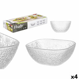 Skålset Vivalto TP70165IC/BH Transparant Glas 20 x 20 x 8 cm 10,3 x 10,3 x 5,5 cm (4 Stuks)