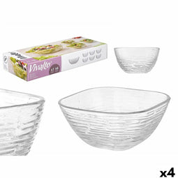 Skålset Vivalto TP70165L/BH Transparant Glas 20 x 20 x 8 cm 10,3 x 10,3 x 5,5 cm (4 Stuks)