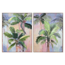 Schilderij Home ESPRIT Palmen Tropisch 90 x 3,5 x 120 cm (2 Stuks)