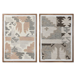 Schilderij Home ESPRIT Bruin Beige Abstract Indiaas 75 x 3 x 105 cm (2 Stuks)