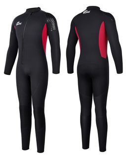 Heren wetsuit volledige lengte, 3 mm wetsuit heren met ritssluiting aan de voorkant, zwart neopreen duikpak met lange mouw voor duiken, surfen, snorkelen, kajakken - rood M