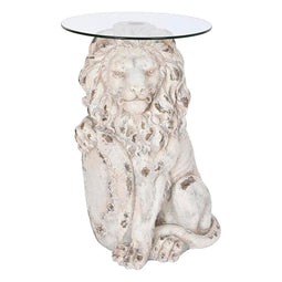 Bijzettafel DKD Home Decor Leeuw 52 x 44 x 72 cm Kristal Grijs Metaal Wit Magnesium