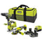 RYOBI 3 gereedschappen: 1 borstelloze boorschroevendraaier + 1 slijpmachine van 115 mm + 1 decoup...