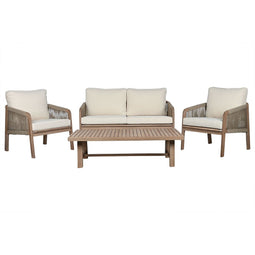 Tafelset met 3 fauteuils Home ESPRIT Bruin Touw Acacia 138 x 79 x 83 cm