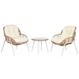 Tafelset met 2 fauteuils Home ESPRIT Wit Beige Grijs Metaal Kristal Synthetische rotan 55 x 55 x...